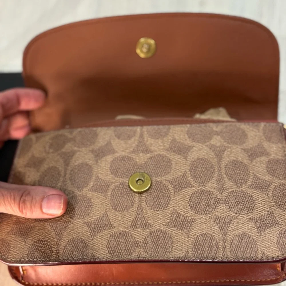 Coach Brown Signature Canvas and Leather Crossbody with Gold 'C'